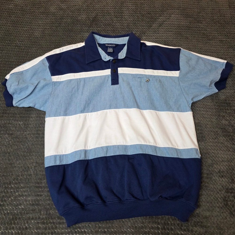 Wentworth Polo Shirt Large Blue White Vintage 80s 90s Grandpa Elastic Band Waist
